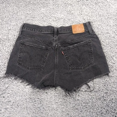 Levi's 501 Shorts Women 29 Black Normcore Distressed Bikercore Raw Hem Thrashed - Image 1 of 4