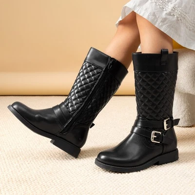Niñas Niños Pequeños Botas hasta la rodilla Botas de invierno Hebilla Cremallera Botas de montar Talla 8T-6 Foto 1 de 4