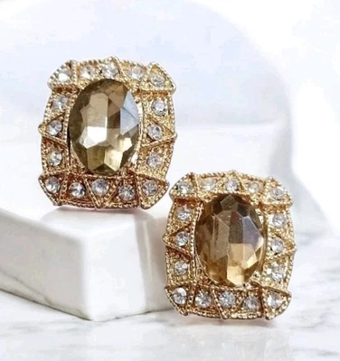 1 paar Ohrringe Clip länglich goldfarben/Braun Champagner Modeschmuck  - Bild 1 von 4