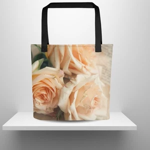 Bolso de Mano Vintage Rosa Melocotón Romántico Floral Antiguo Papel Cottagecore Bolso de Lona - Imagen 1 de 8