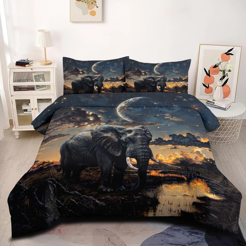 Juego de cama de elefante africano tamaño queen con estampado de animales salvajes juego de edredón para salvajes Foto 1 de 4