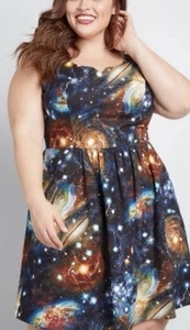 Modcloth Galaxy Universe Skater Dress w/ Pockets Womens Size XXL Cute Goth 2x - Picture 1 of 5