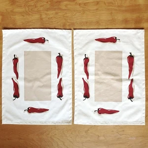 Pier 1 Chili Peppers Placemats Set of 2 Cotton Fabric 14" x 20" Beige Cream Red - Picture 1 of 10