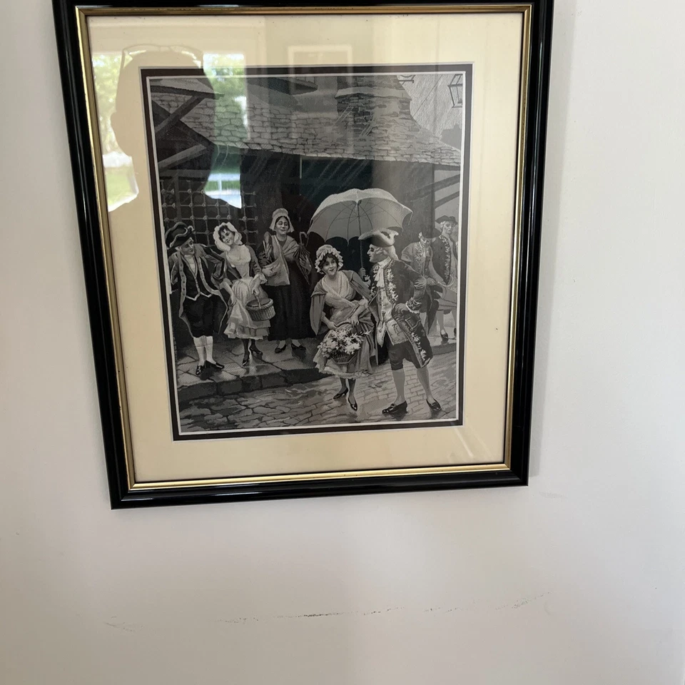 TABLEAU EN SOIE TISSÉ SCÈNE GALANTE ROMANTIQUE - Photo 1/4