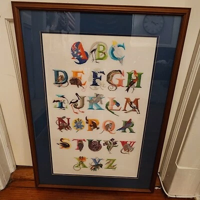 Ponto de agulha bordado ponto cruz alfabeto emoldurado com amostrador de animais - Imagem 1 de 4