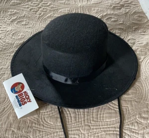 Felt Spanish Wide Brim Costume Hat Black Adult Round Flat Top Adjustable Strap - Picture 1 of 11
