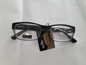 ONE PAIR OF FRANKLIN EYEWEAR READING GLASSES 4.00 NEW with TAG BLACK DIOPTER - Picture 1 of 3
