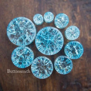 Pair of Light Blue Cracked Glass Plugs Double Flared - 00g 1/2" 3/4" 1" -10 size - Picture 1 of 4