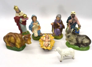 Vintage Paper Mache ITALY 5" Scale Nativity Set Figures 8 pieces - Picture 1 of 9