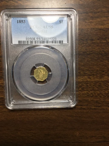 California 1853 gold dollar, BG-531, PCGS AU55 Cover