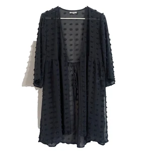 Maurices Long Cardigan Gray Sheer Tulle 1/2 Sleeve Tie Lightweight Dress Small - Picture 1 of 15