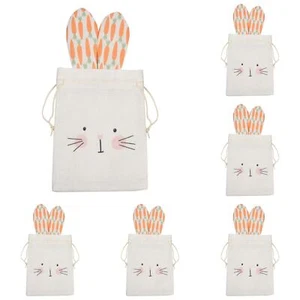 1-6PC Bunny Gift Bag Easter Birthday Decoration Kid Party Linen Candy Drawstring - Picture 1 of 16