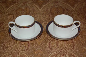 Dos tazas y platillos de 2-3/8" de alto en el patrón de regata por GORHAM estilo Art Deco - Imagen 1 de 4