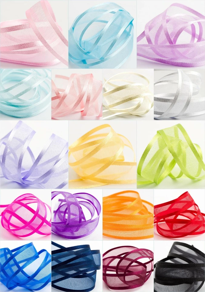 Organza Ribbon Satin Edge Sheer 19 Colours - 10mm- 38mm  x 1m Cut Lengths - Image 1 of 4