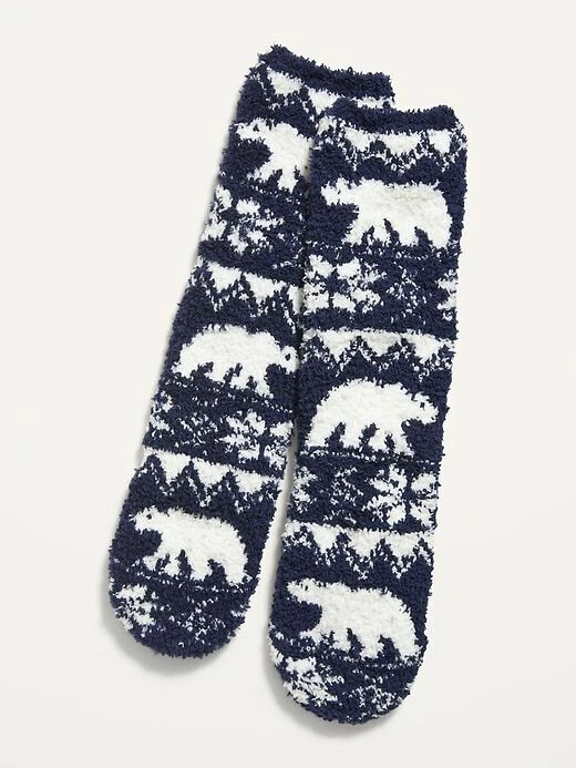 Polar Bear Fuzzy 舒适袜 - 女式旧海军蓝 - 动物蓝色和白色 全新 带标签 — 第 1/1 张图片