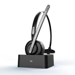 Bluetooth 5.0 Headphones with Mic Charging Base for PC Laptop Call Center Office - Picture 1 of 7