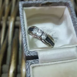 925 Sterling Silver Ring, Natural Aquamarine And Blue Diamond, Size P.5 US 7.75 - Picture 1 of 7