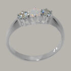 Solid 10Ct White Gold Natural Opal And Aquamarine Womens Trilogy Ring