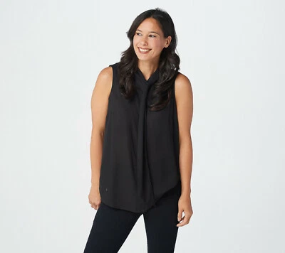 全新 Lisa Rinna 系列 L 背心带领细节黑色无袖衬衫 QVC 2742 — 第 1/4 张图片