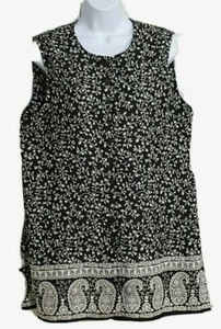 Chaus Damen ärmelloses Top 14 Blumen Bordüre Print schwarz Tunika Seitenschlitze - Bild 1 von 9