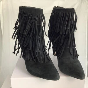 Steve Madden Flapper Fringe 7,5 Black Suede Boots - Bild 1 von 4