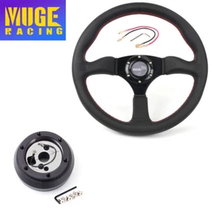 14" Genuine Leather Steering Wheel + Hub Adapter 170H For Dodge Chevy GM - Picture 1 of 12