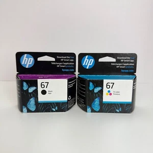 HP 67 noir avec encre 67 couleur authentique neuf boîte scellée OEM EXP 2024 neuf lot de 2 - Photo 1/11