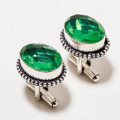 Gemelos de joyería hechos a mano de plata 925 con piedras preciosas de amatista verde Foto 1 de 4