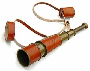 Antiguo telescopio pirata vintage náutico de cuero latón mira marina, - Imagen 1 de 5
