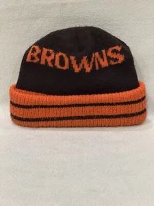 Vintage Cleveland Browns Winter Hat Knit Beanie Ski Skull Cap One Size Brown - Picture 1 of 2