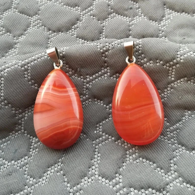 CIONDOLO AGATA STRIATA GOCCIA E ARGENTO 925 CIONDOLI DAINTY BAIL PIETRA NATURALE - Immagine 1 di 4