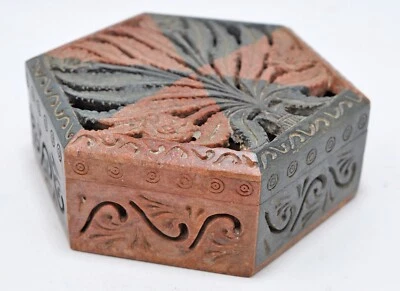 Joyero Floral Piedra Suave Vintage Original Antiguo Muy Fino Tallado a Mano Foto 1 de 4