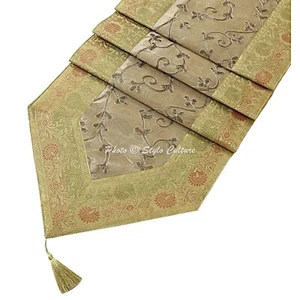 Bohemian Jacquard Table Runner Brocade Embroidered Tassel Gold Long Tablecloth - Picture 1 of 7