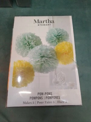 Pom-Poms Martha Stewart, 5 PomPoms em Branco e Amarelo Aqua & Margarida Estampado - Imagem 1 de 4
