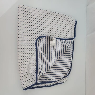 Manta Living Textiles Azul Blanco Gris Rayas Algodón Diamante Lunares Foto 1 de 3