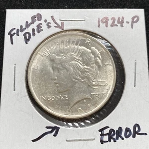 1924-P ERROR PEACE DOLLAR FILLED DIE TOP AND BOTTOM BU SCARCE - Picture 1 of 4