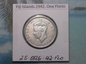 FIJI ISLANDS - 1942 "s" FLORIN - COLONIAL ERA - PREDECIMAL COIN. Silver 90%. - Picture 1 of 4