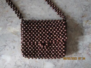  Brown Wood Bead Vintage Japanese Handbag   - Picture 1 of 8