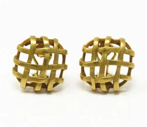 NYJEWEL Angela Cummings 18k Yellow Gold Basket Weave Clip On Earrings - Picture 1 of 4