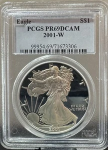 2001-W American Silver Eagle Dollar PR69DCAM PCGS Proof 69 - Picture 1 of 2