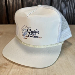 Vintage Cascade Golf Course Hat Trucker Cap 80s 90s Idaho Rope Snapback White - Picture 1 of 15