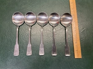 Set of 5 Oneida American Colonial Stainless Cube Small Round Cream Soup Spoons - Picture 1 of 8