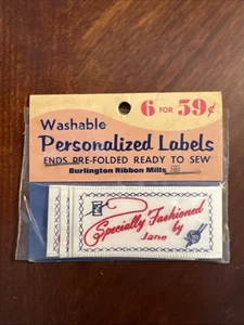 VINTAGE Washable Personalize Labels SPECIFICALLY FASHIONED BY Jane Pack Of 6 - Picture 1 of 2