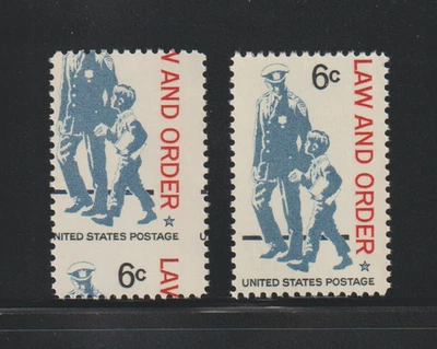 US EFO ERROR Stamps: #1343 Law & Order, Policeman: 2-way Misperf & normal. MNH - Image 1 of 2