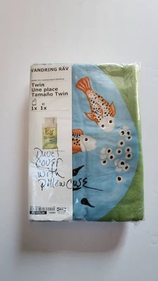 IKEA Vandring Rav Twin Duvet Cover & Pillowcase Set Youth Kids Fish Cotton NEW - Image 1 of 4