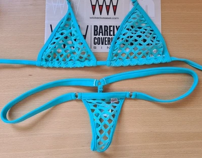 Wicked Weasel Bikini blau mesh 3-teilig (2 Tops Gr. M / 1 Unterteil Gr. L - Bild 1 von 2