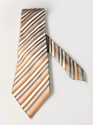 Gravata X-Long masculina Geoffrey Beene 100% seda. 63" laranja, marfim e azul marinho - Imagem 1 de 4