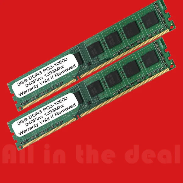 4GB Kit 2x 2GB DIMM DDR3 Desktop 10600 1333MHz 1333 240pin Ram Memory - Image 1 of 1