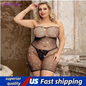 Women sexy lingerie one piece fishnet bodystocking black plus size - Picture 1 of 6