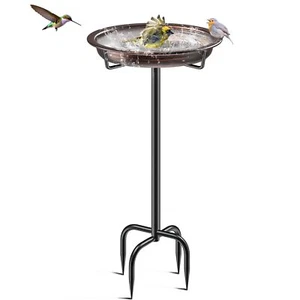 28in Freestanding Metal Birdbaths Bowl Outdoor Free Standing Garden Bird Bath Bi - Picture 1 of 8